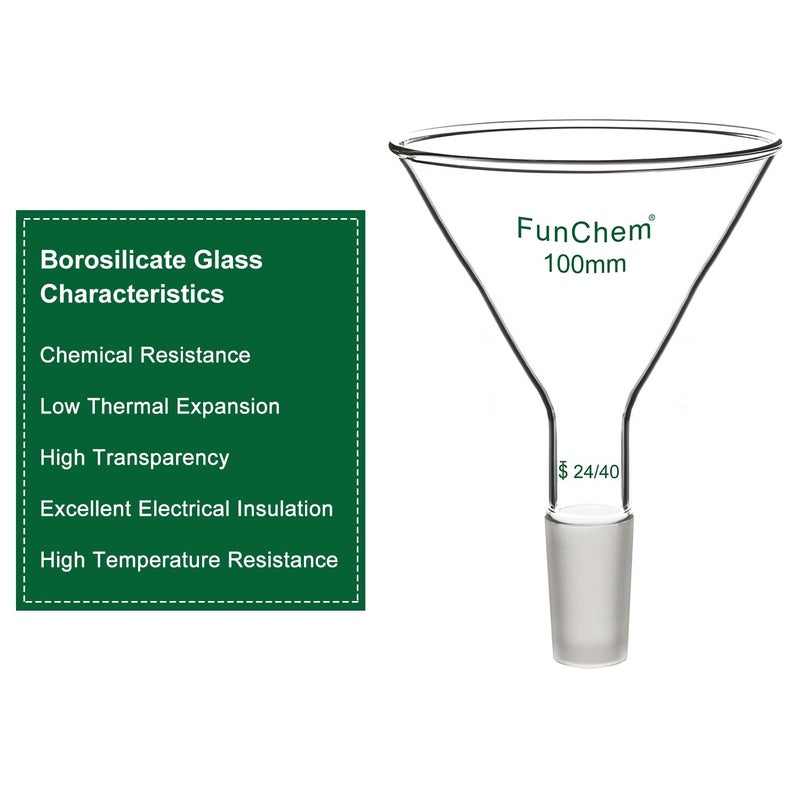 FunChem Glass Short Stem Powder Funnel with O.D. 100 mm at Top, Durable Borosilicate Glass Filter with 24/40 Inner Joint - Image 3